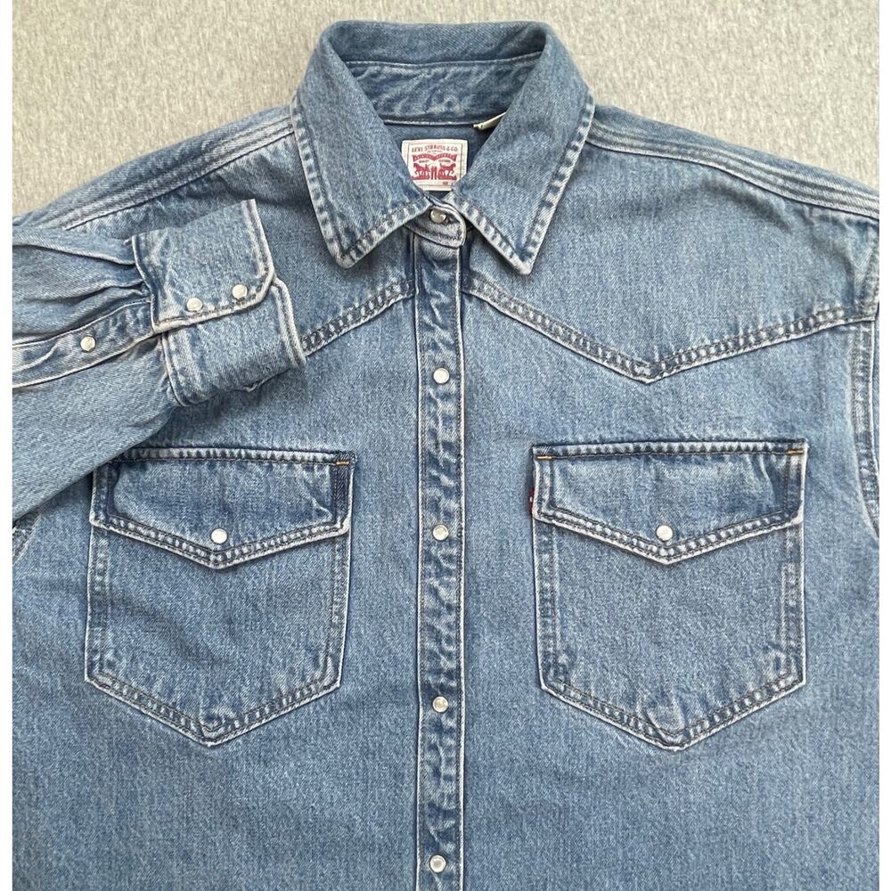 Levis Jacket Mens Large Blue Denim 100% Cotton‎ Pearl Snap Front